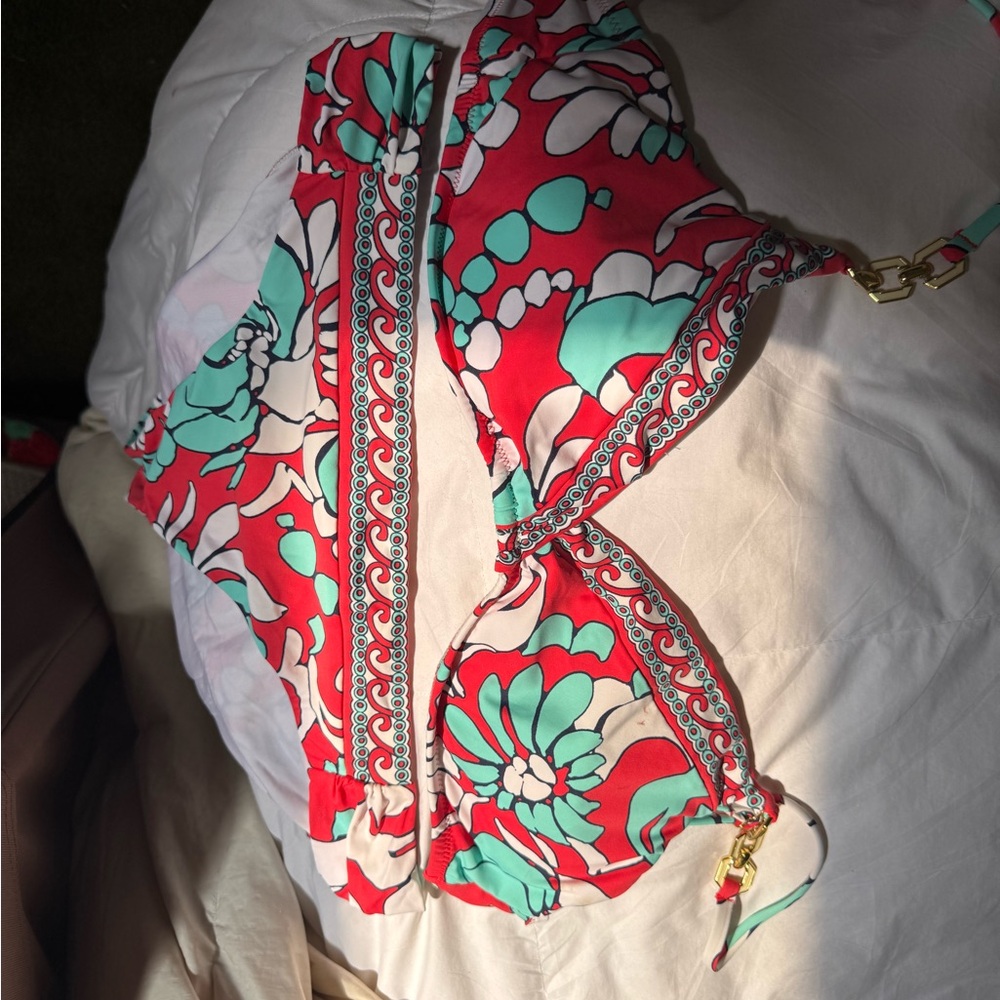 Trina Turk New never worn no tags  Red and aqua blue  Bikini top and bottom set - Picture 2 of 9